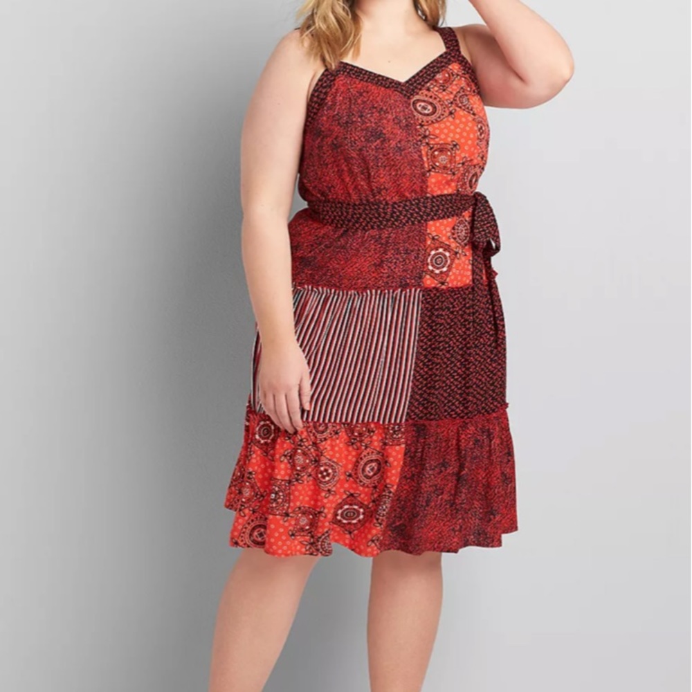 Patchwork Printed Midi Fit & Flare Dress